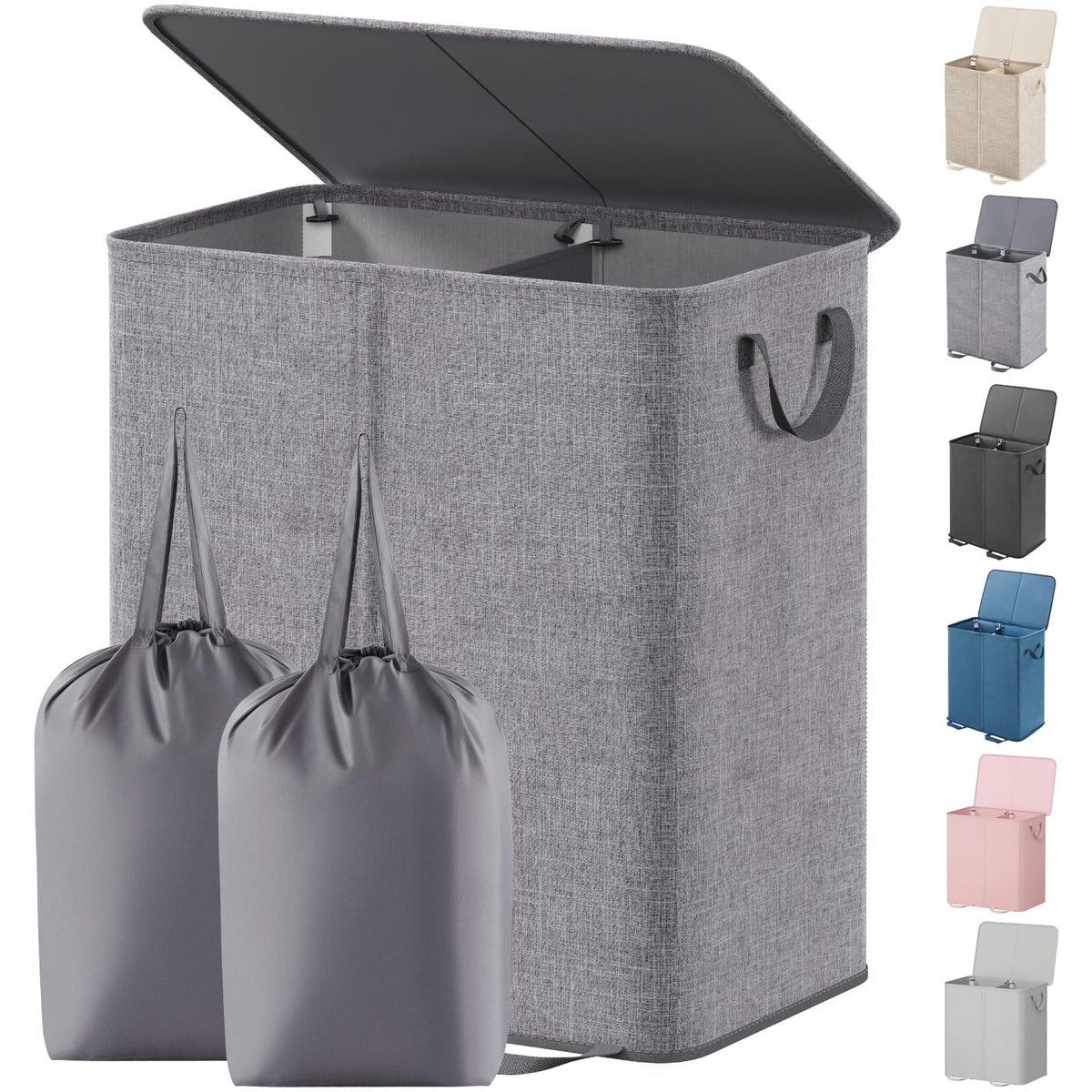Lifewit double laundry hamper with lid showing discreet storage