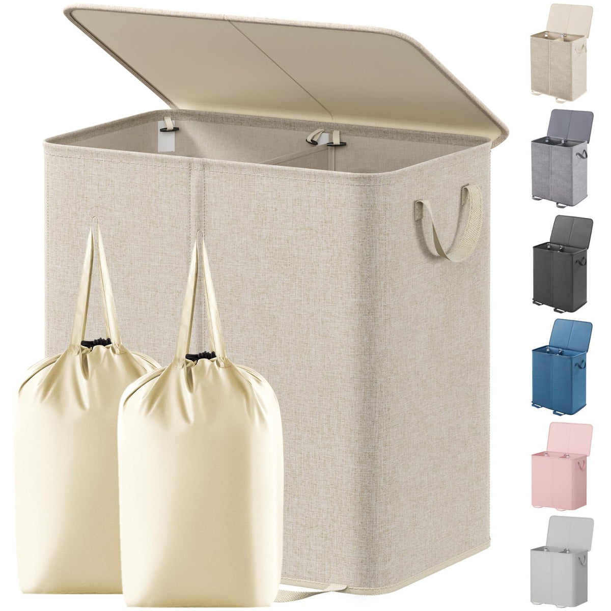 Lifewit double laundry hamper with lid keeps dirty clothes neatly hidden.