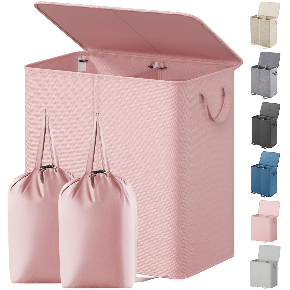 Lifewit double laundry hamper with lid keeps clothing hidden and tidy.