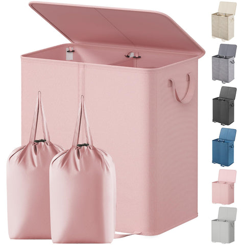 Lifewit double laundry hamper with lid keeps clothing hidden and tidy.