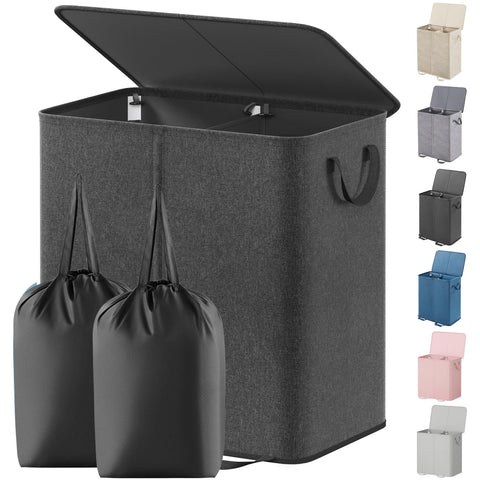 Lifewit double laundry hamper with lid keeps clothes hidden and organized.
