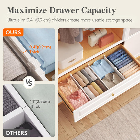 Lifewit 0.4 inch thin divider adds extra space in a shallow drawer.