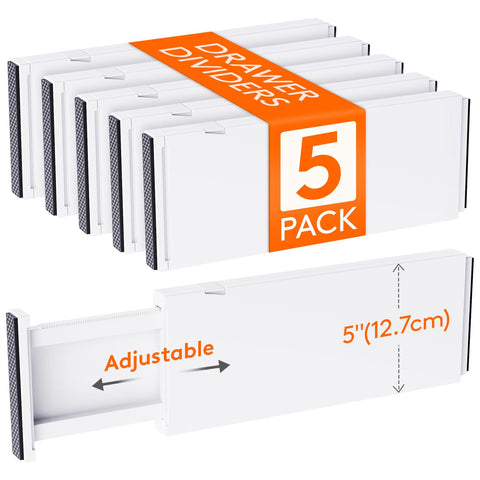 Lifewit 5 inch high drawer divider keeps items upright and organized.