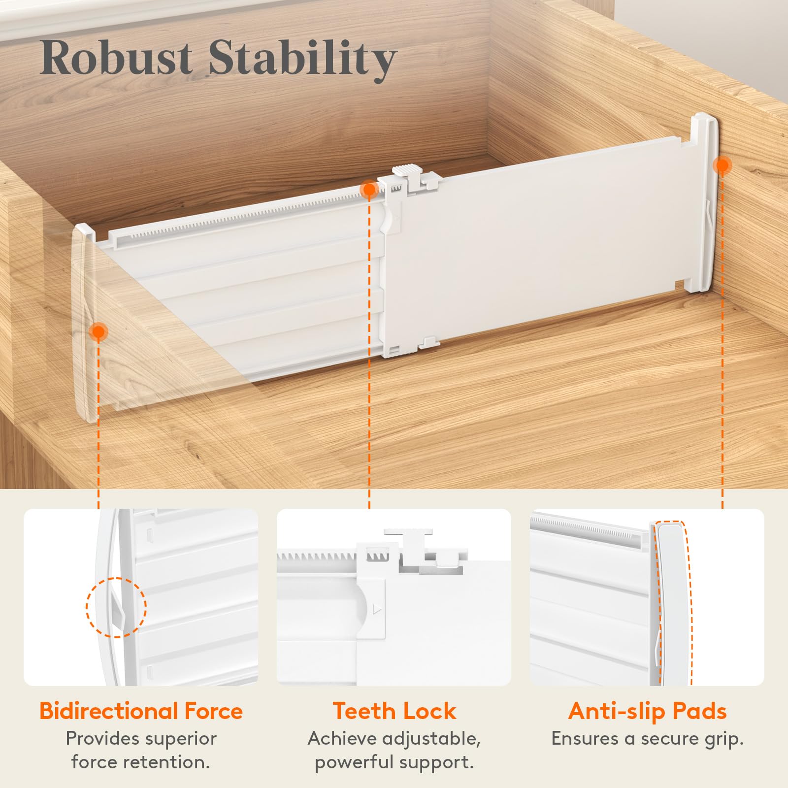 Lifewit ABS plastic divider in a cosmetics drawer for organized items.