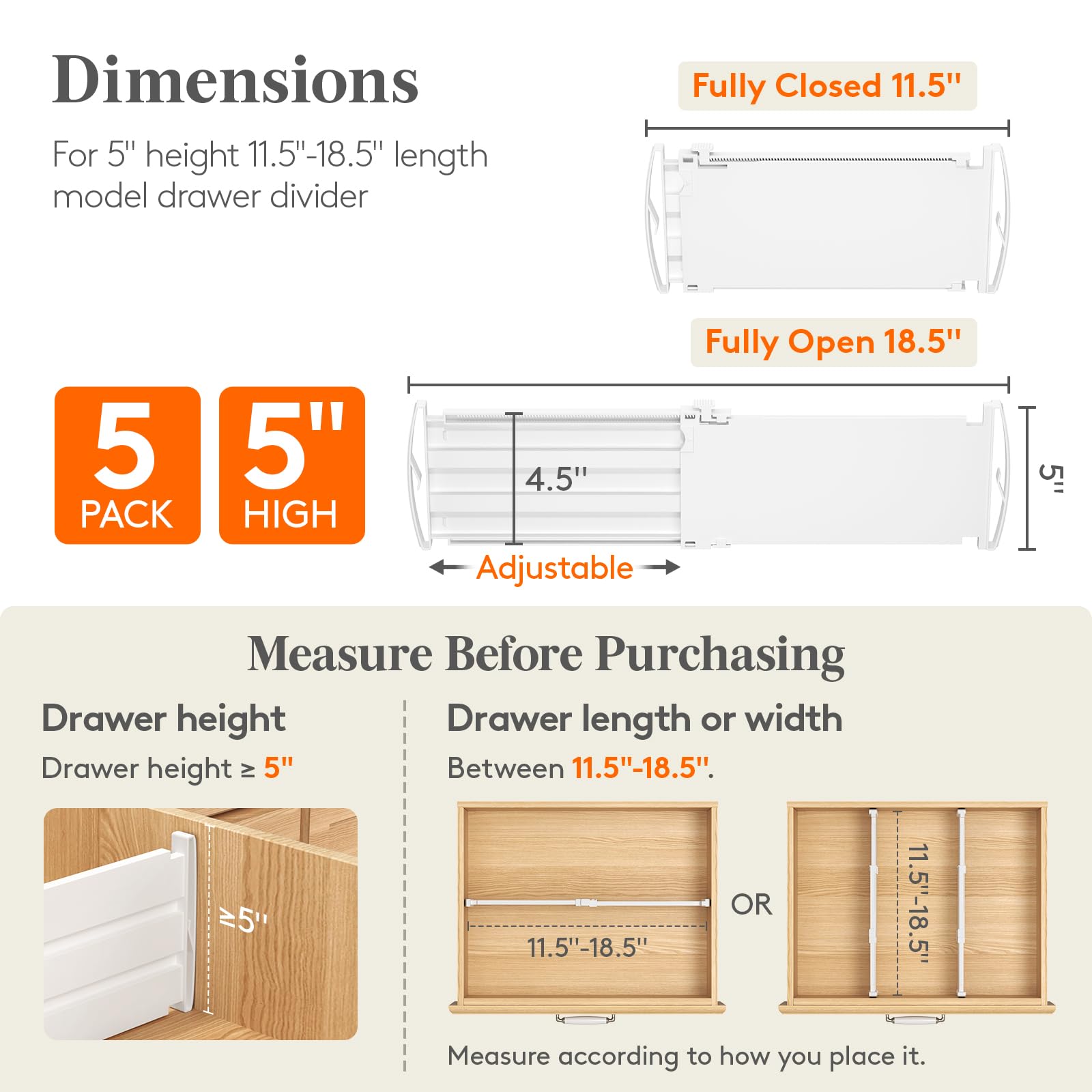 Lifewit adjustable 11-18in divider extended in a wide drawer.