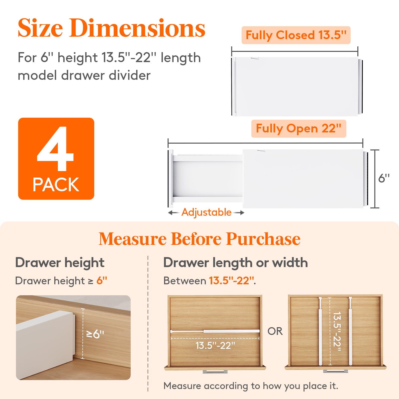 Lifewit adjustable-length divider demonstrates fit across many drawers.