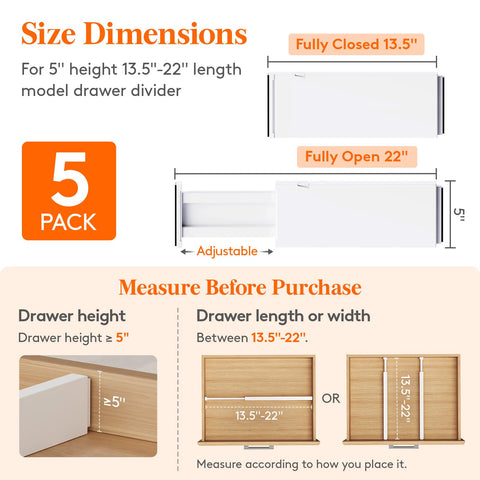 Lifewit extendable length drawer divider fits 13.5-22 inches.