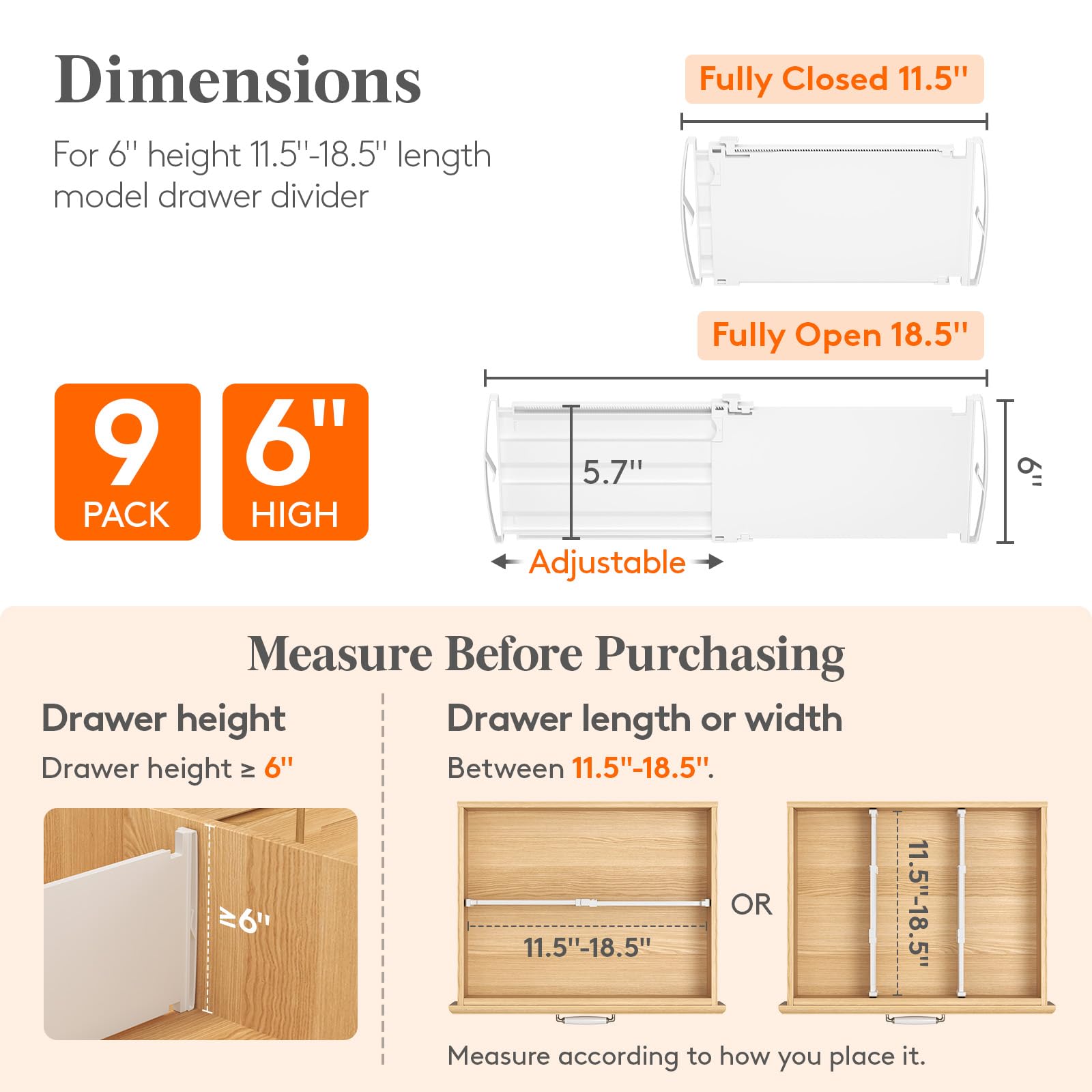 Lifewit drawer divider close-up shows silicone pads to prevent slipping