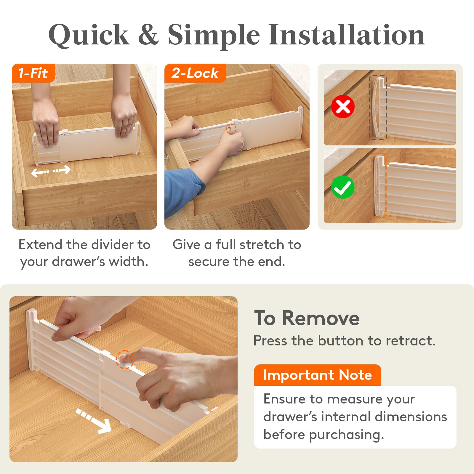 Lifewit divider shows silicone pads protecting drawer surfaces.