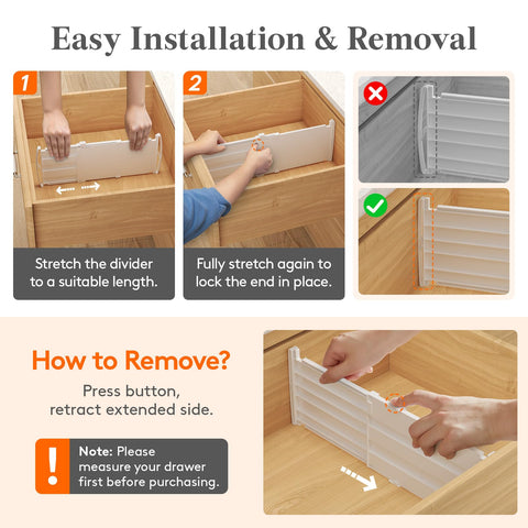 Lifewit drawer divider top button shown for easy length adjustment