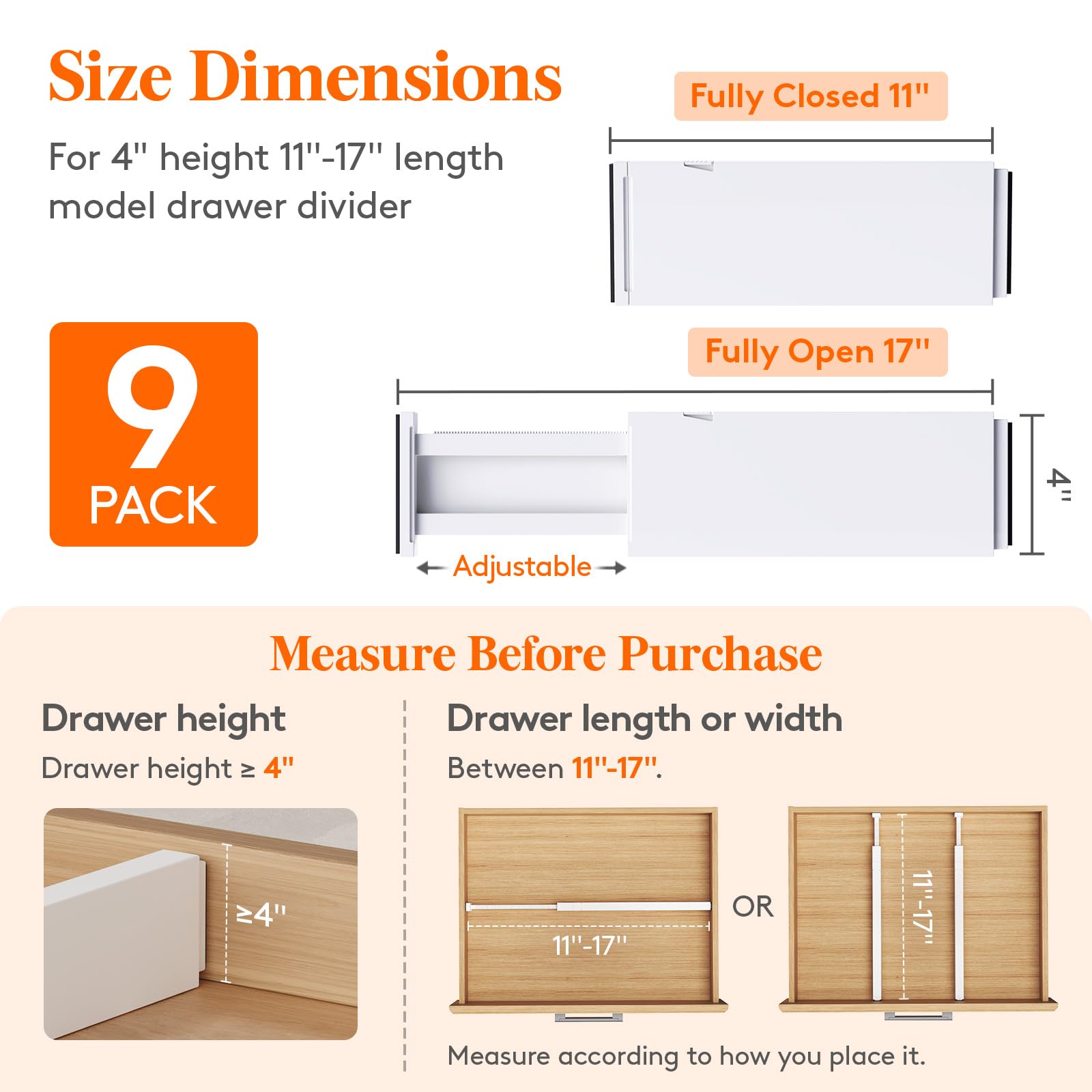 Lifewit drawer divider top button for easy length adjustments