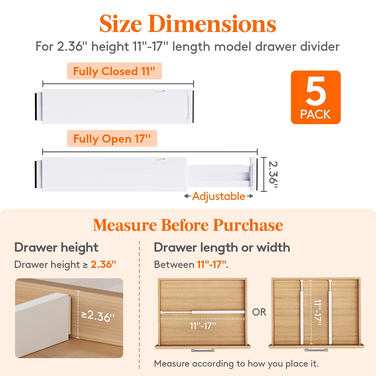 Lifewit adjustable length drawer divider demonstrates easy length setting for a perfect fit