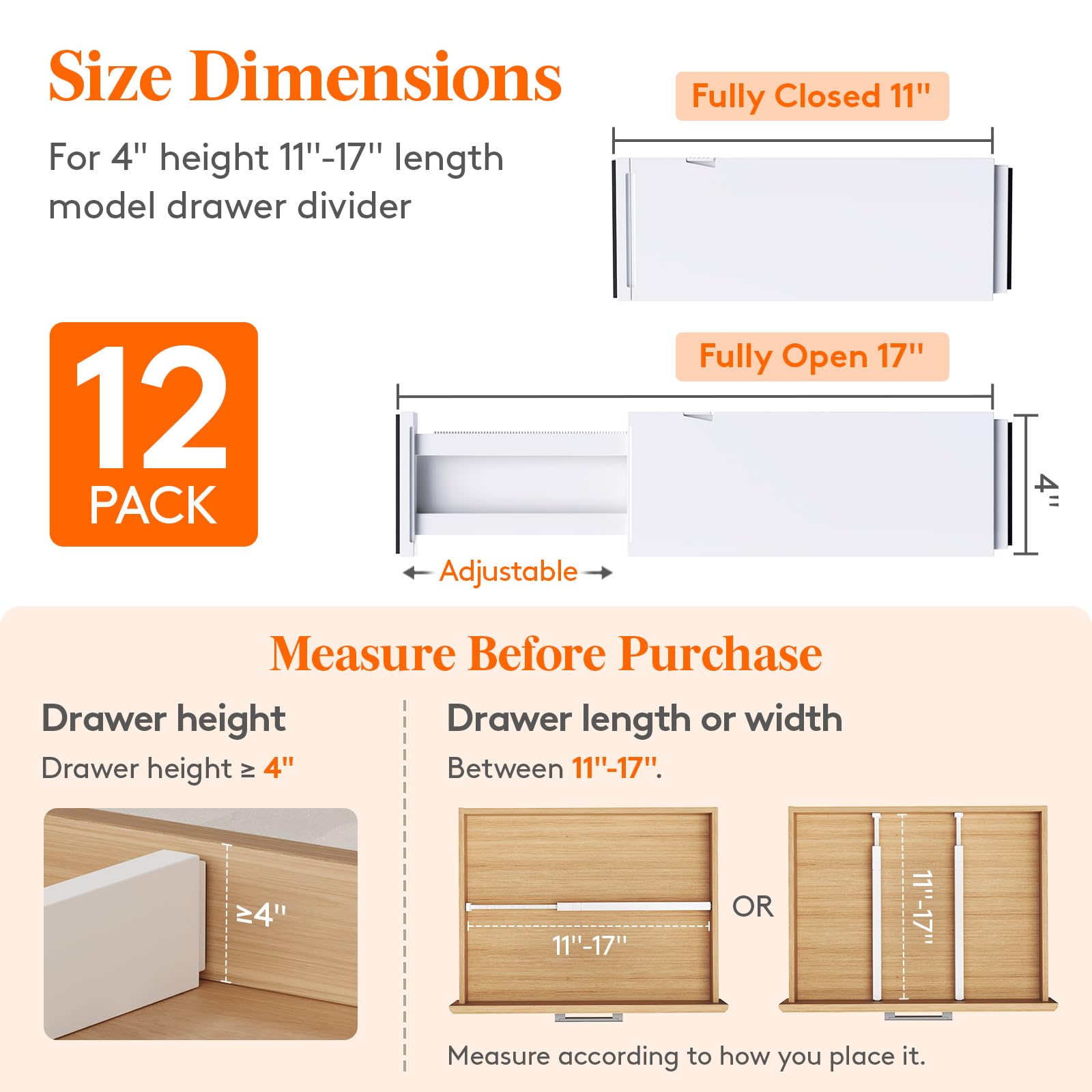 Lifewit drawer dividers button adjustment enables quick length changes