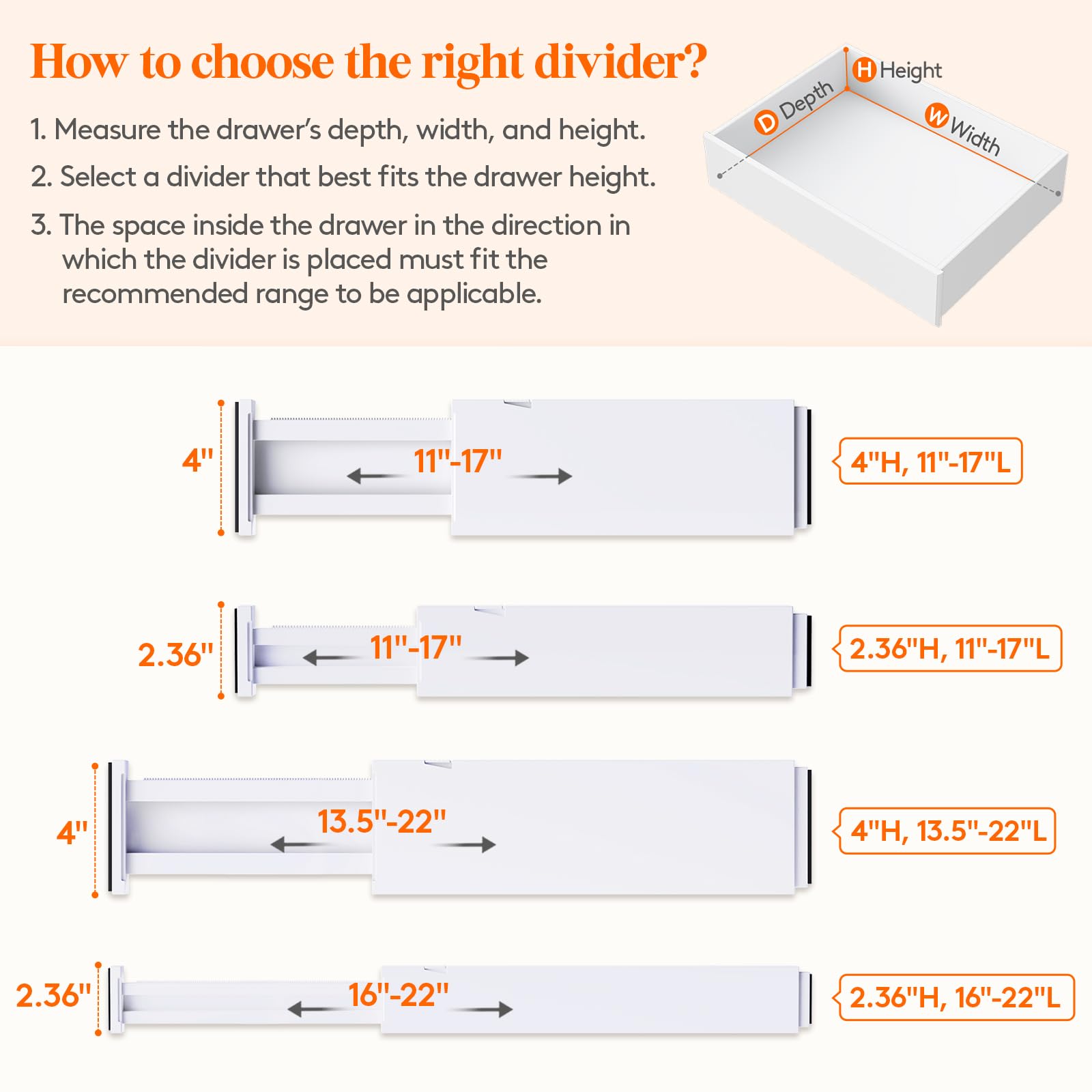 Lifewit divider ends feature anti-slip pads to protect drawer surfaces.