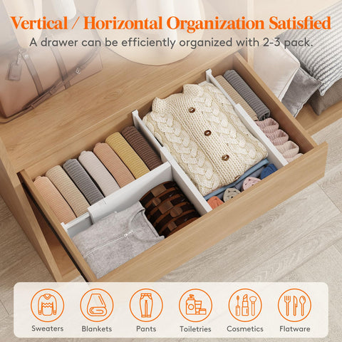 Lifewit multipurpose dividers organize clothes, utensils, makeup, and office supplies.