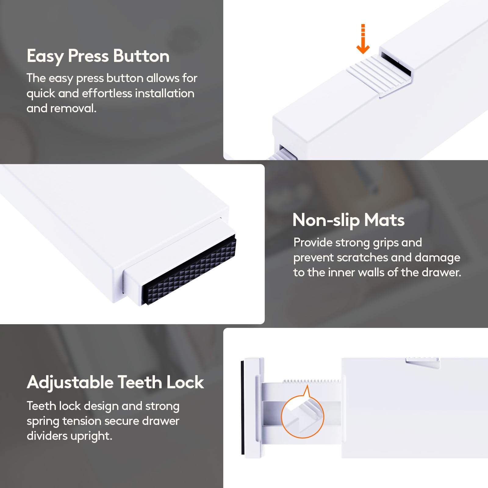 Lifewit teeth lock and springs for stable reinforcement in drawers