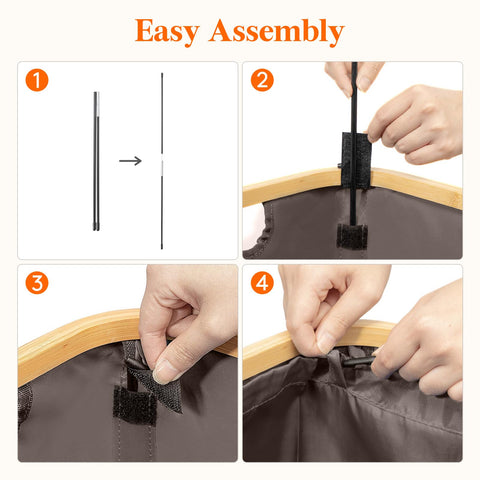 Four corner rods secure upright shape when in use.