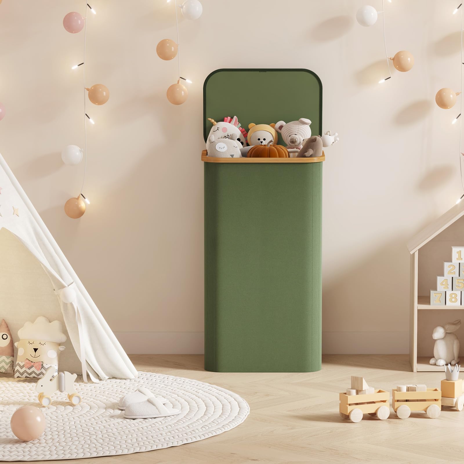 Lifewit green laundry basket blends with any room decor.