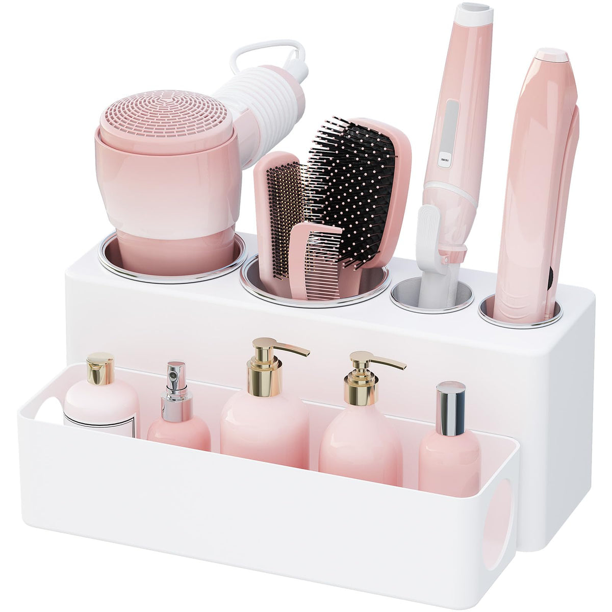 Lifewit hair tool organizer top view on bathroom counter for neat storage.