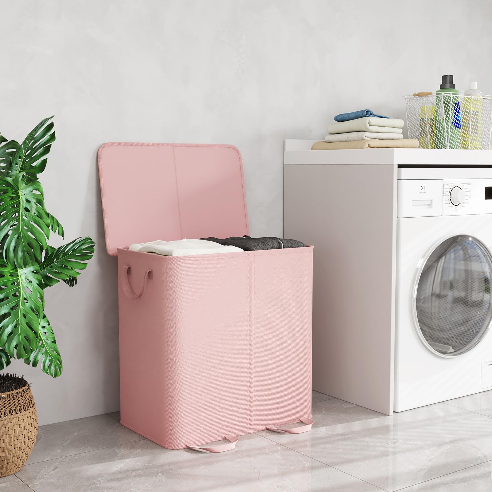 Pink Lifewit laundry hamper adds a soft, stylish touch to rooms.