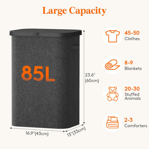Lifewit large-capacity 85L hamper stores multiple loads in a compact footprint.