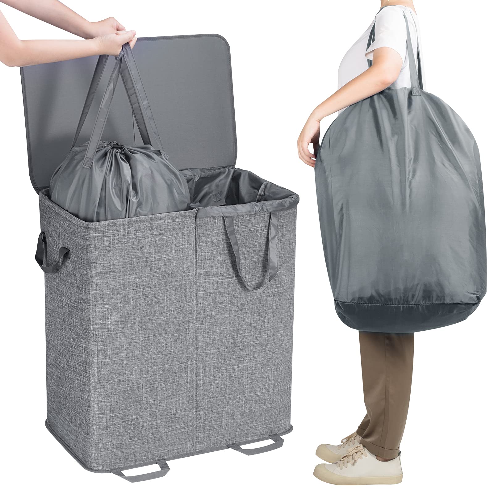 Lifewit laundry bags with handles facilitate easy removal.
