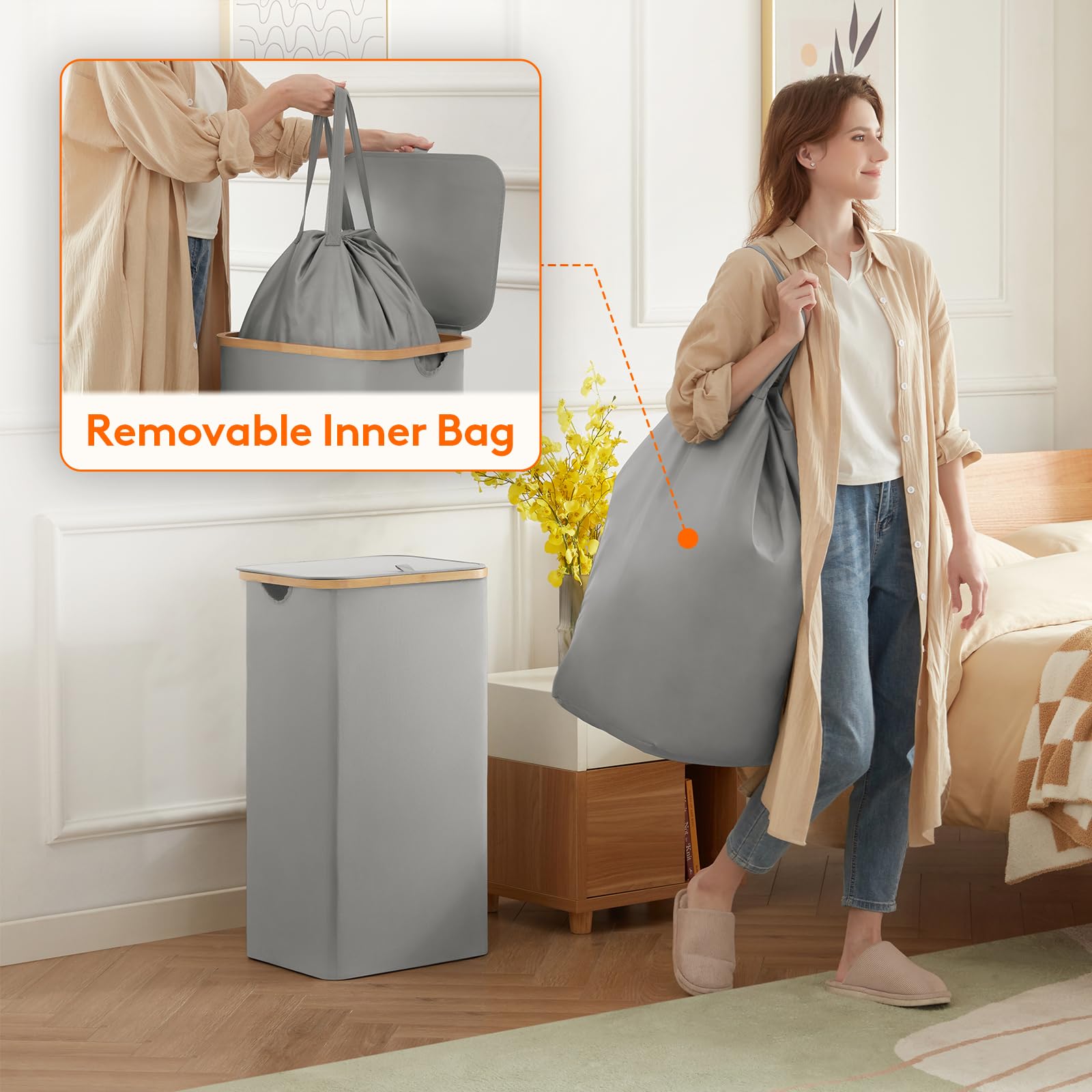 Lifewit laundry basket with bamboo handles offers easy transport.
