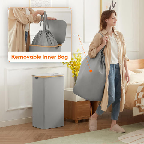 Lifewit laundry basket with bamboo handles offers easy transport.