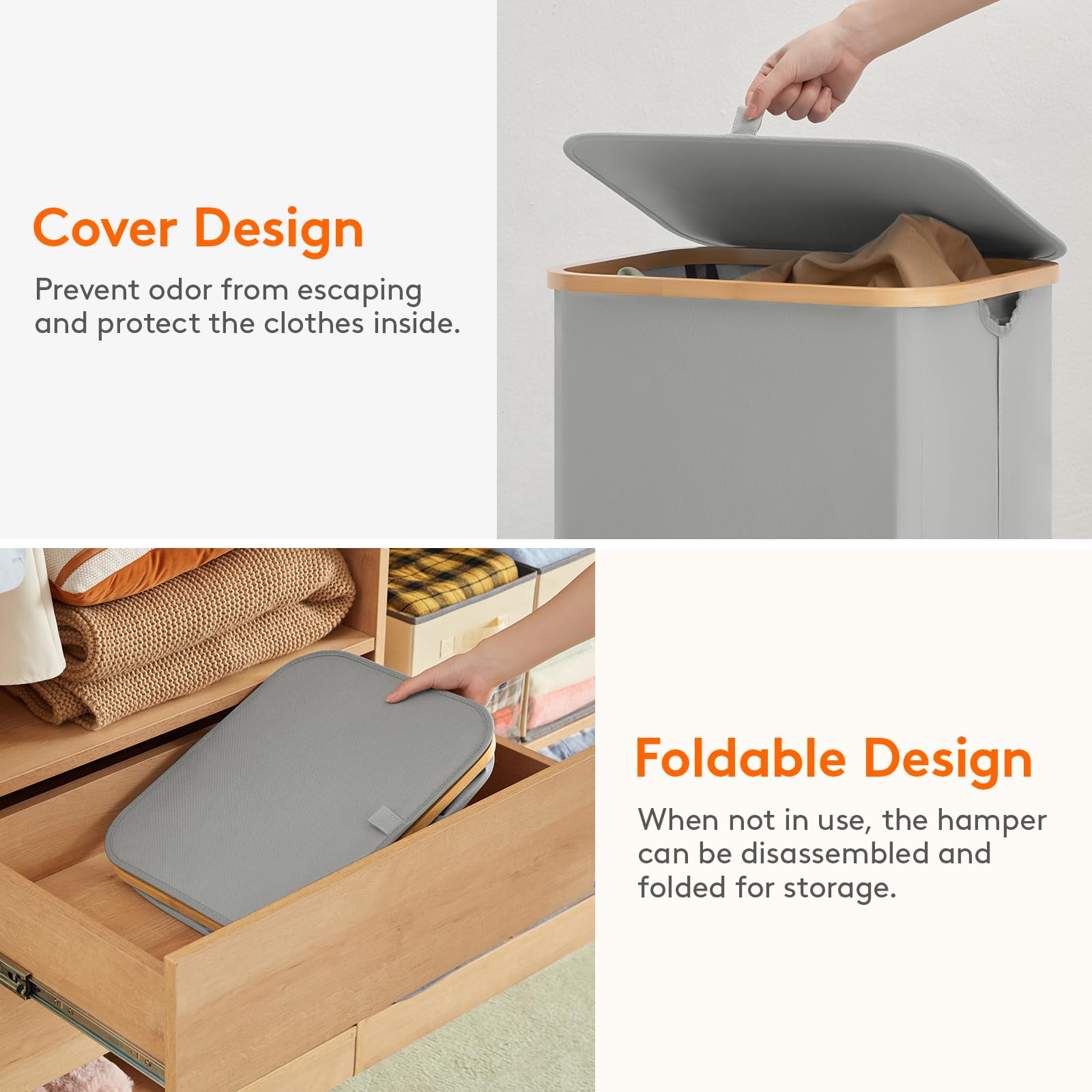 Lifewit silver grey laundry basket fits bedroom decor.