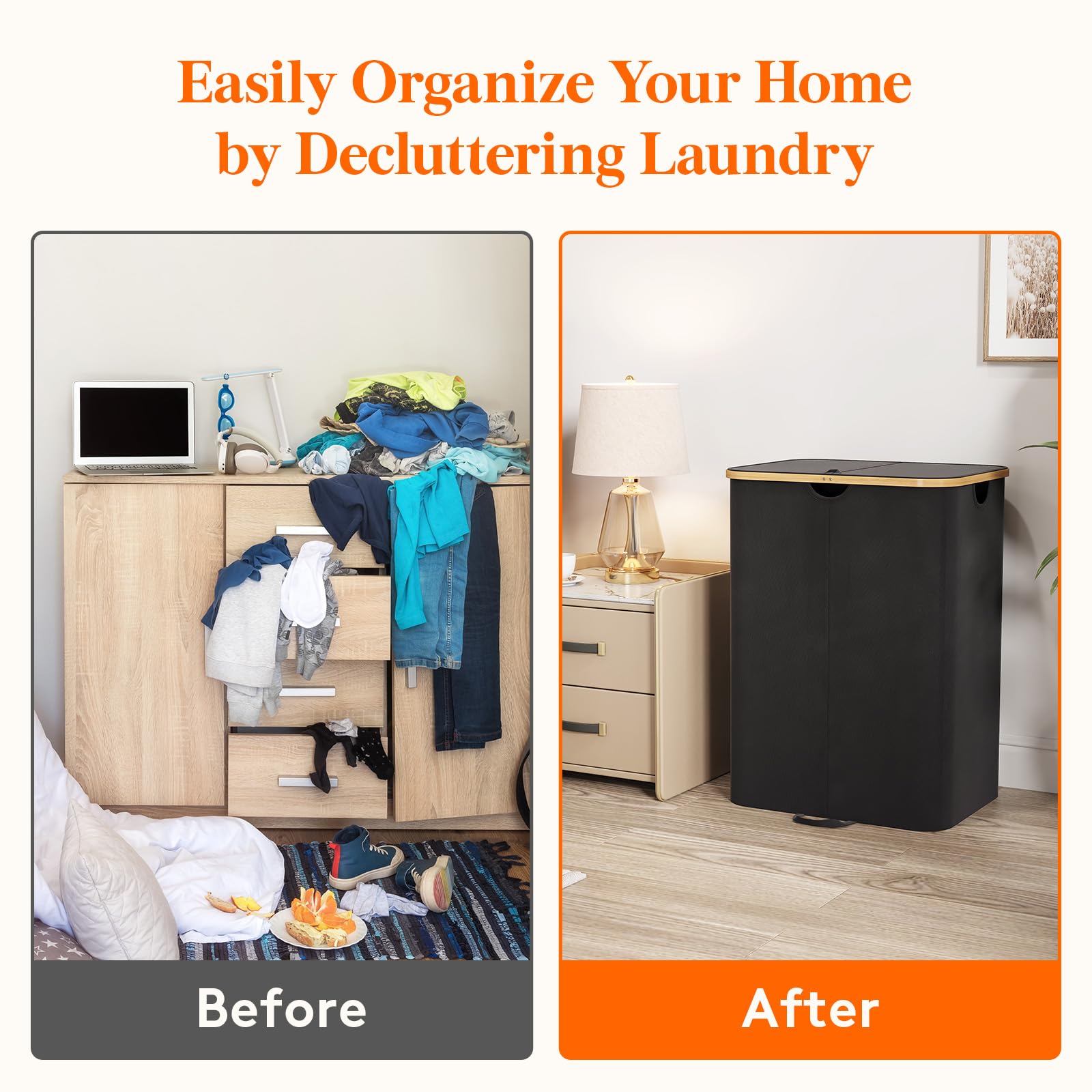 Long handle enables easy carrying from room to laundry area.