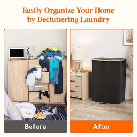 Long handle enables easy carrying from room to laundry area.