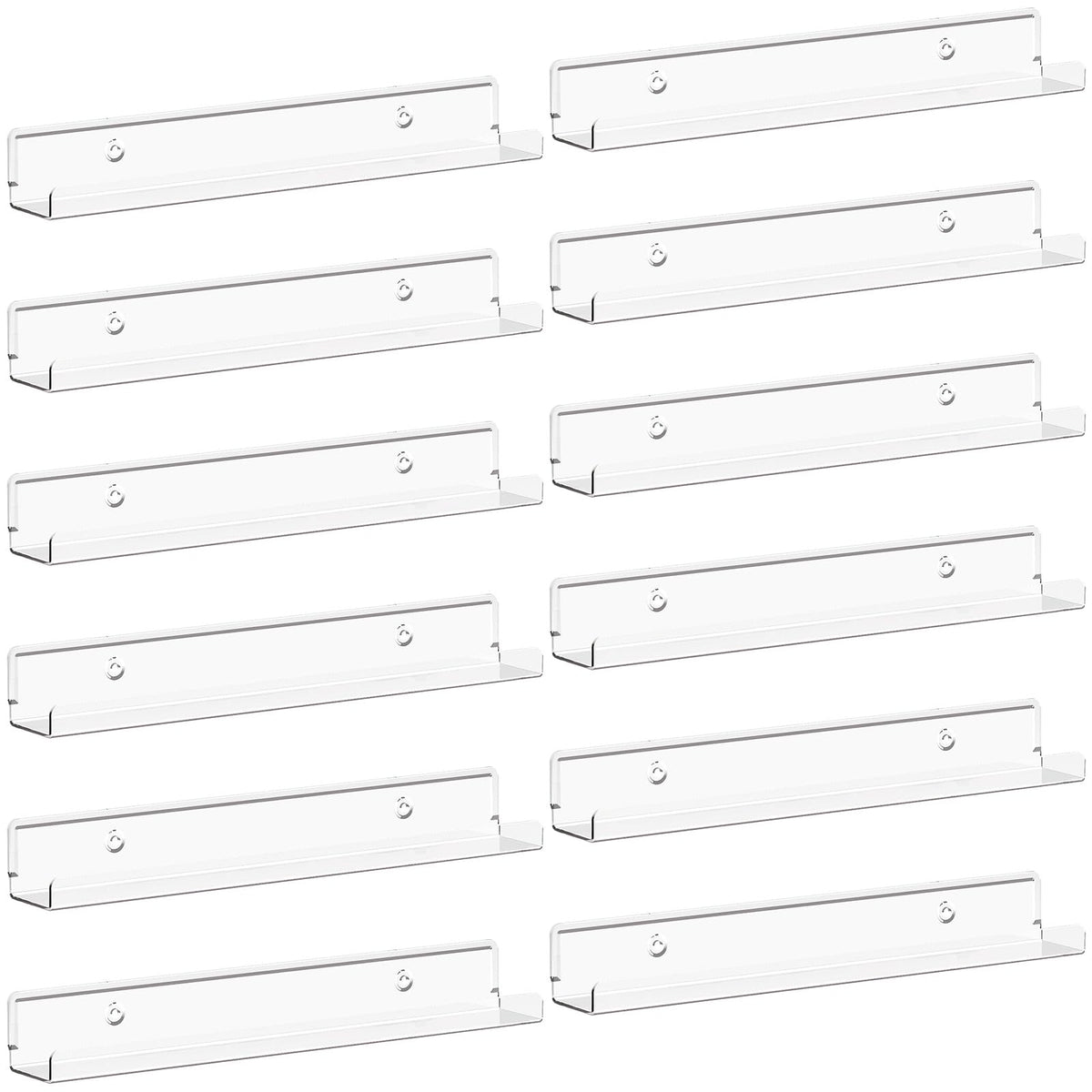 Lifewit narrow floating shelves displaying vinyl records on clear acrylic panels.