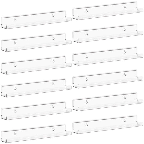 Lifewit narrow floating shelves displaying vinyl records on clear acrylic panels.