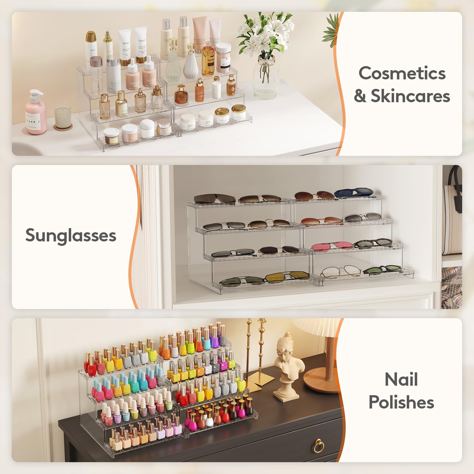 Lifewit perfume organizer 4-tier provides ample storage on a compact footprint.