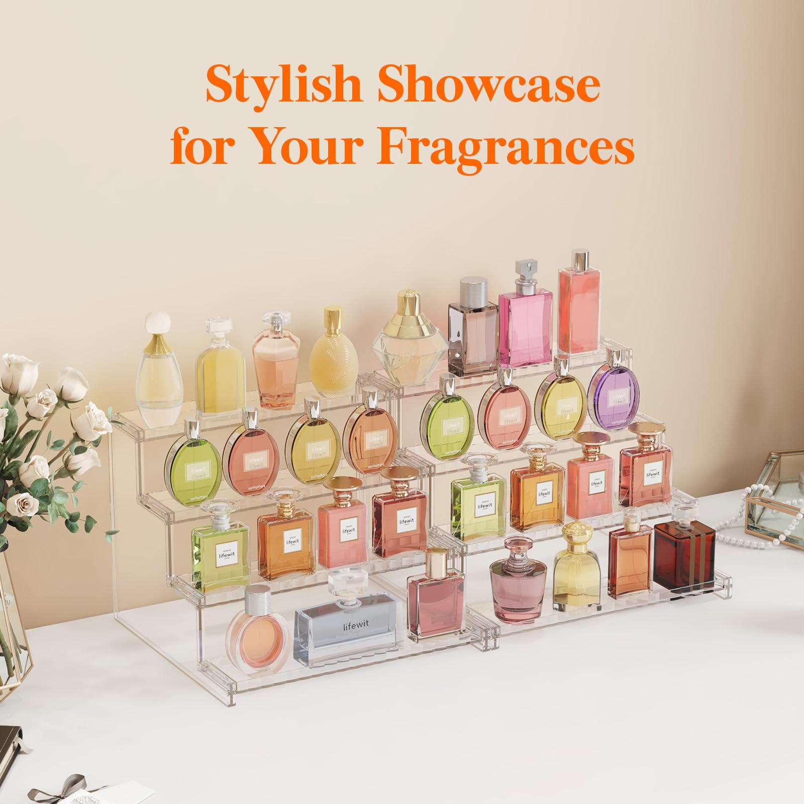 Lifewit perfume organizer clear panel offers transparent visibility for quick choice.