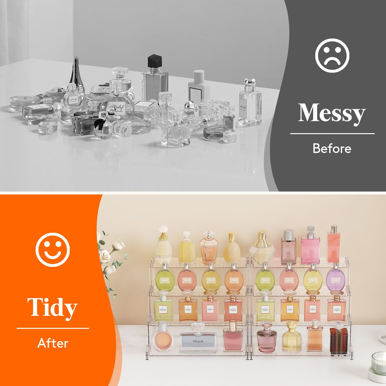 Lifewit perfume organizer double set 12-inch fits larger vanity spaces.