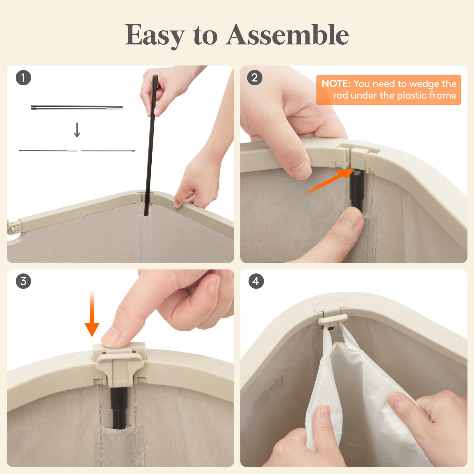 Plastic frame with four rods provides stable support for Lifewit hamper.