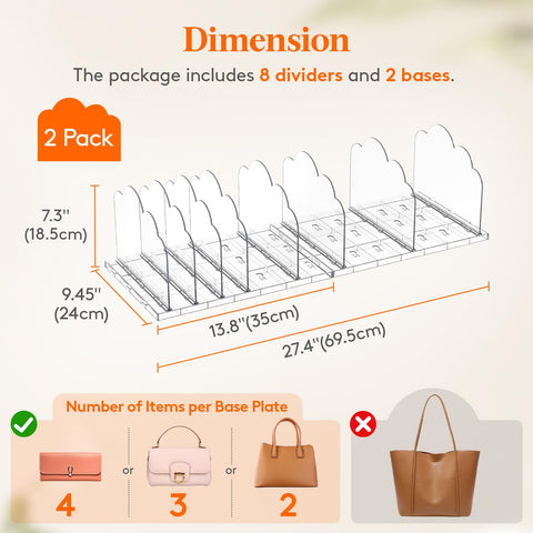 Lifewit adjustable purse dividers provide flexible spacing for compact storage
