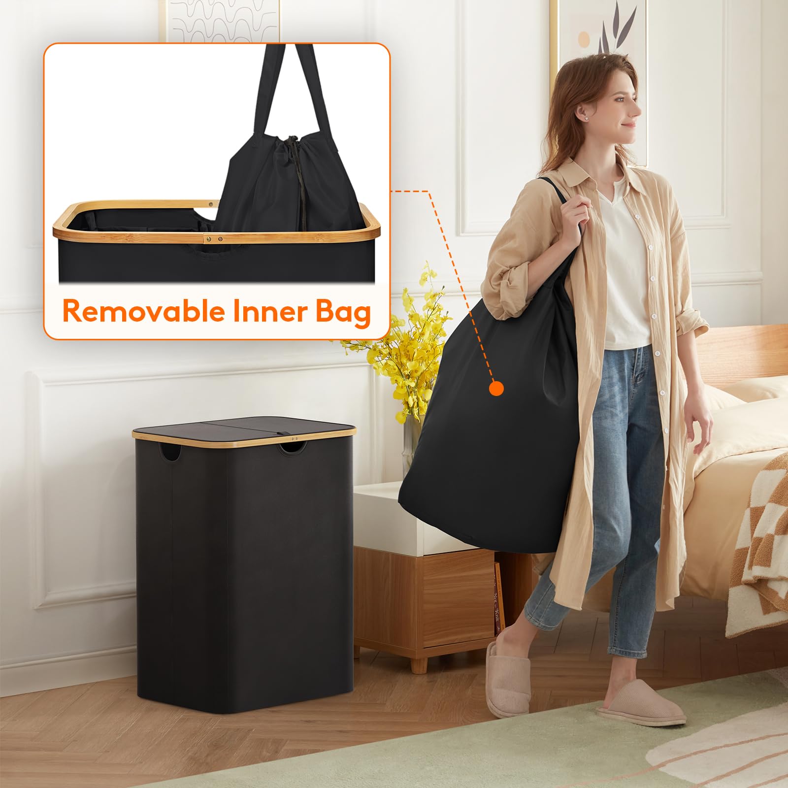 Lifewit removable inner bags simplify washing and separation of dirty clothes.
