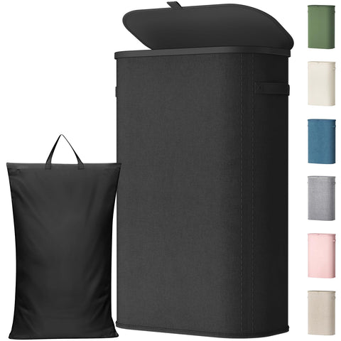 Lifewit slim laundry basket with lid beside a narrow closet to save space.