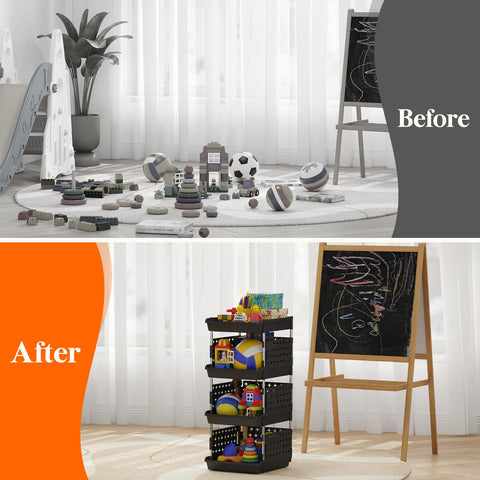 Lifewit stackable baskets in closet and toy storage setup