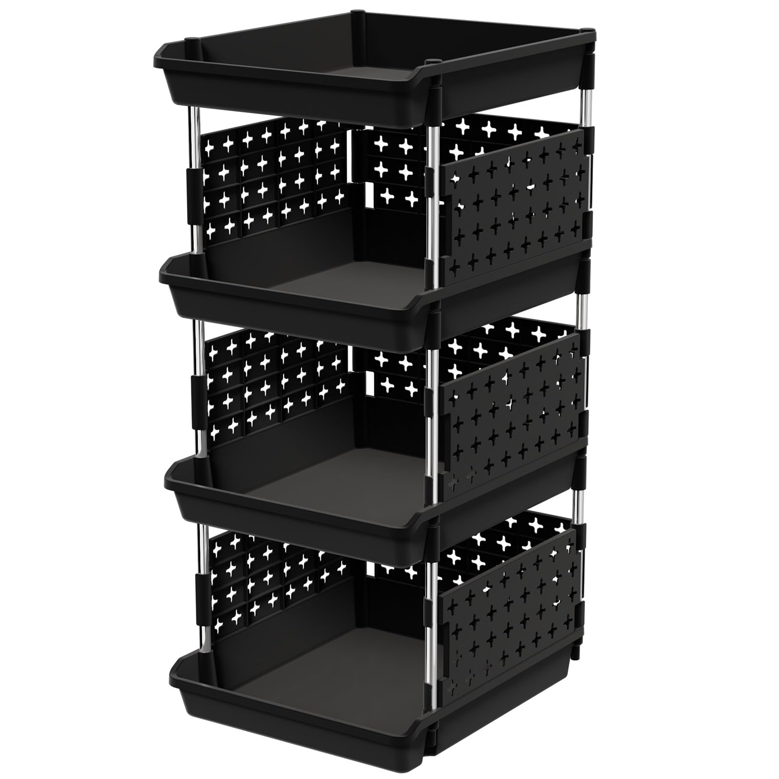 Lifewit stackable baskets front view showing four-tier storage setup