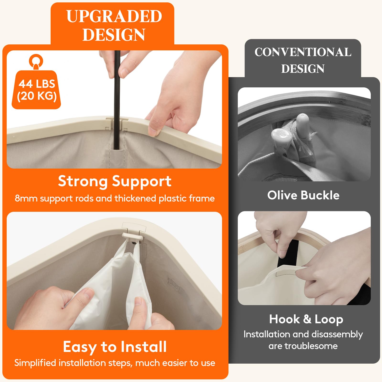 Tear-resistant fabric on Lifewit hamper withstands daily use with lightweight handling.