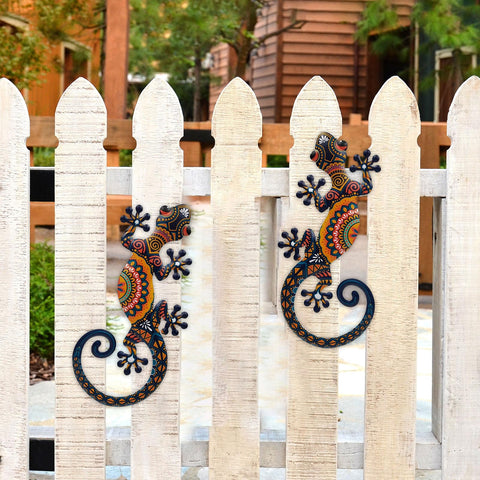 LIFFY gecko wall decor bright colors for fence or porch accents