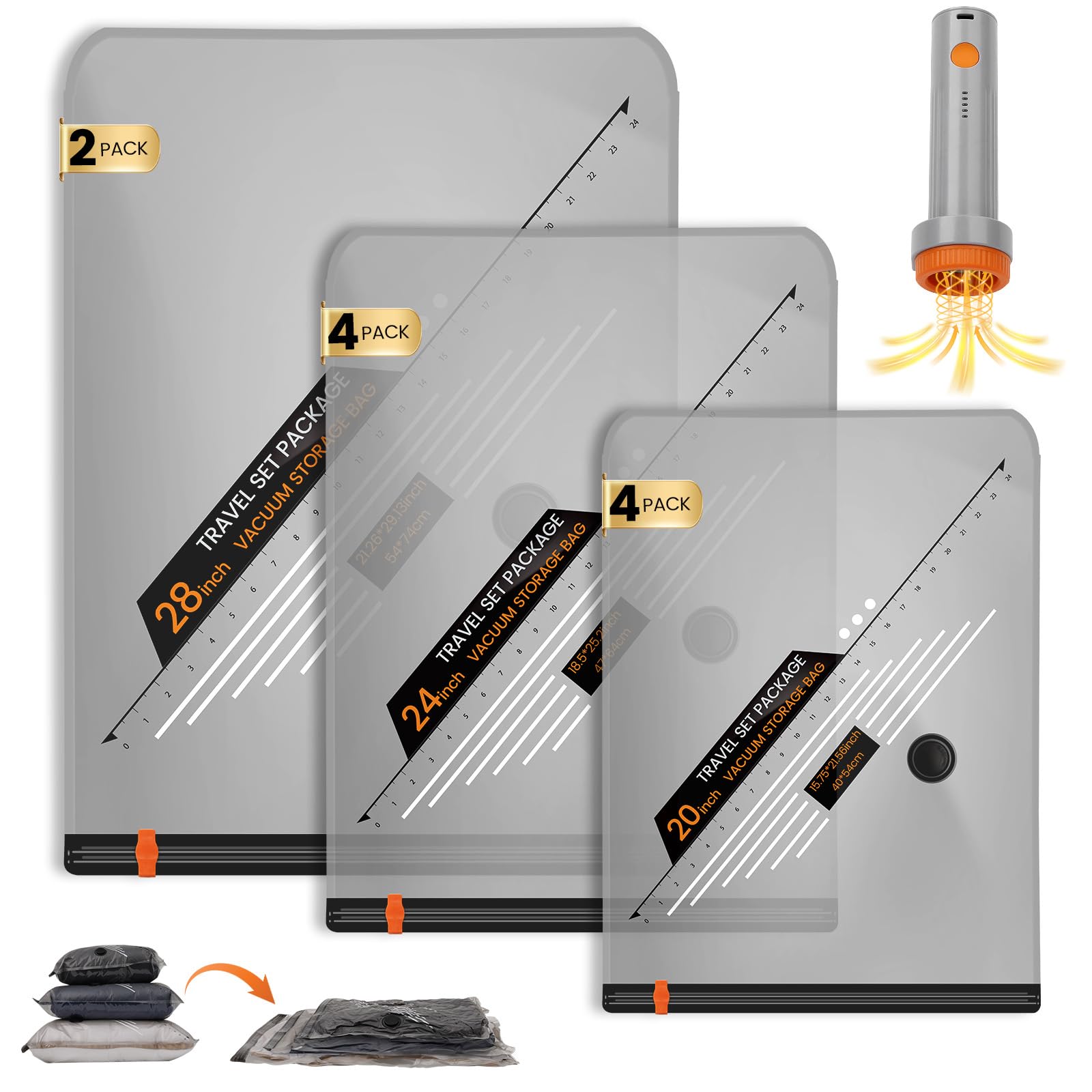 Lifree vacuum bags in action with wireless pump for quick compression