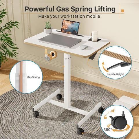 Liftsync rolling desk with four lockable casters for stable mobility.