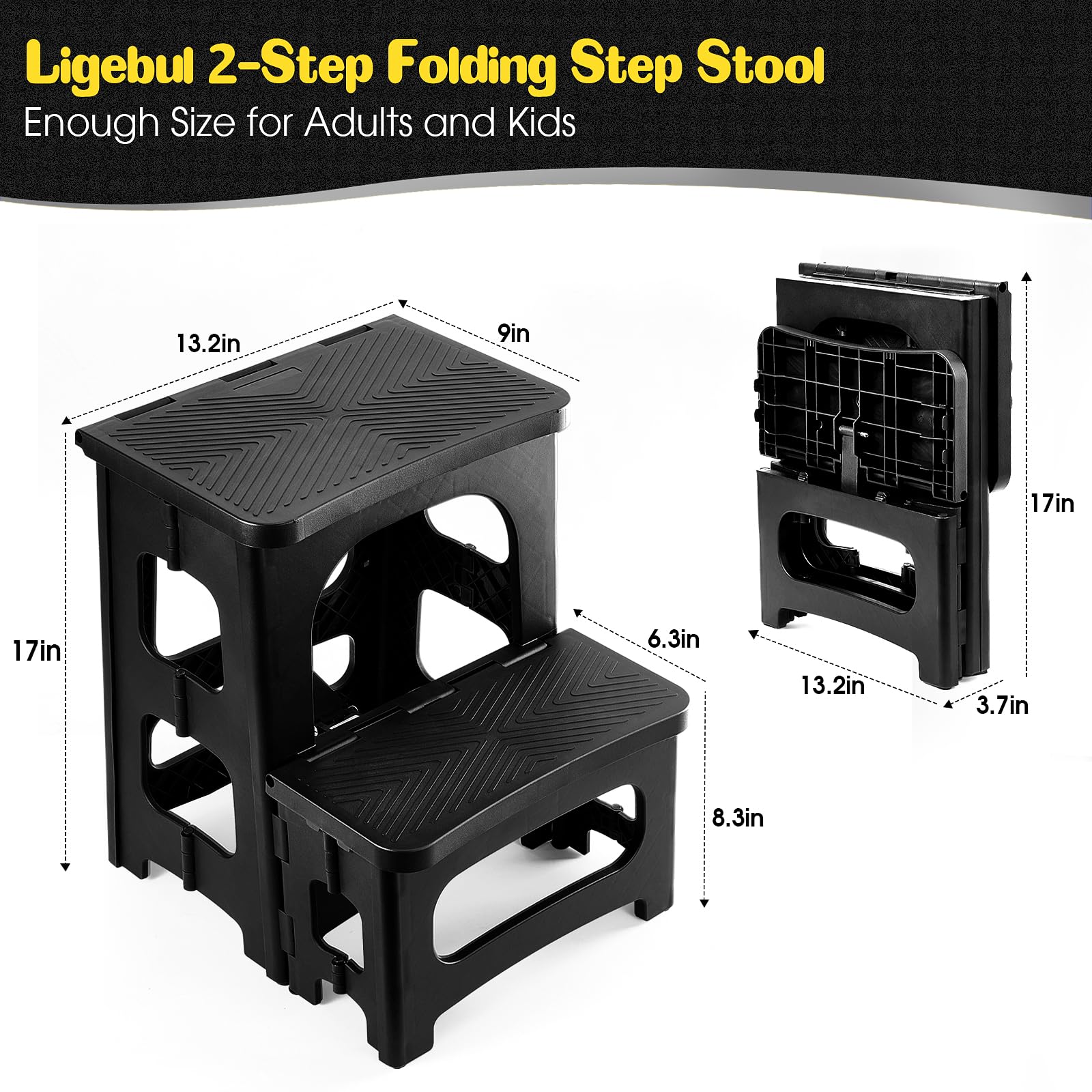 Ligebul 2-Step Stool folded compactly, ideal for small storage spaces.