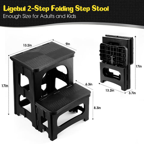 Ligebul 2-Step Stool folded compactly, ideal for small storage spaces.