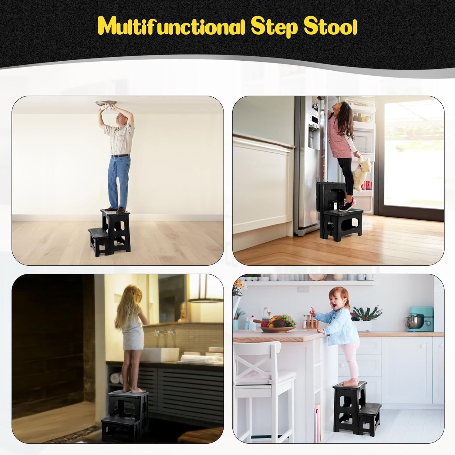Ligebul step stool folds to 3.7 inches thick for easy storage.