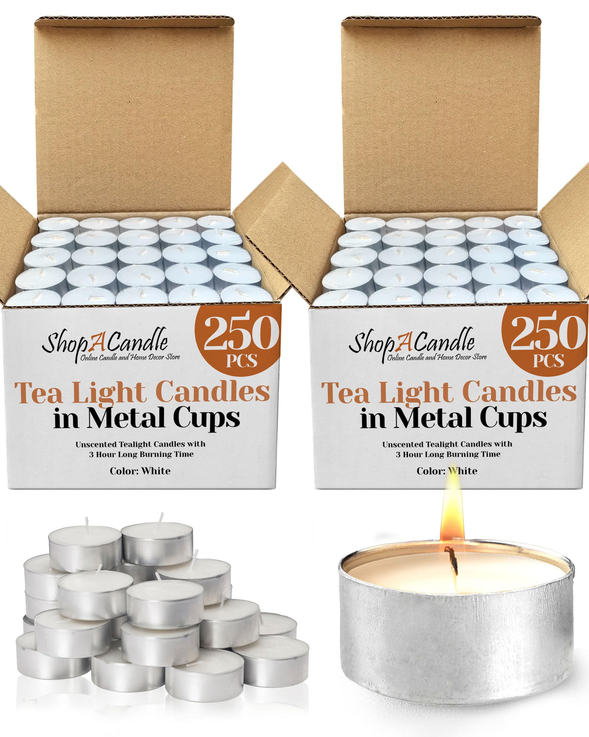 Light In The Dark 500-pack tealights in metal cups ready for stable ambiance